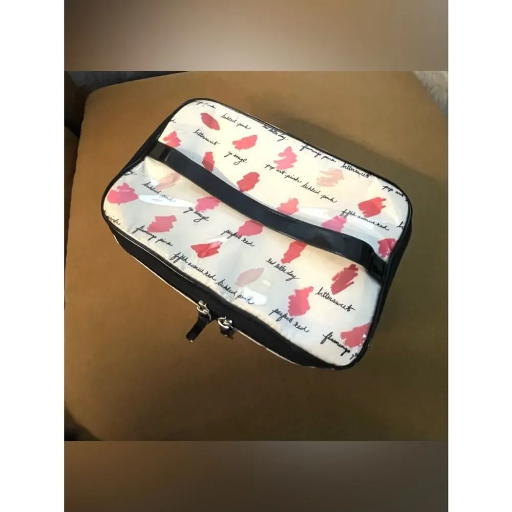 KATE SPADE LARGE & SMALL COLIN LILAC COURT COSMETIC BAGS LIPSTICK SWATCH PATTERN